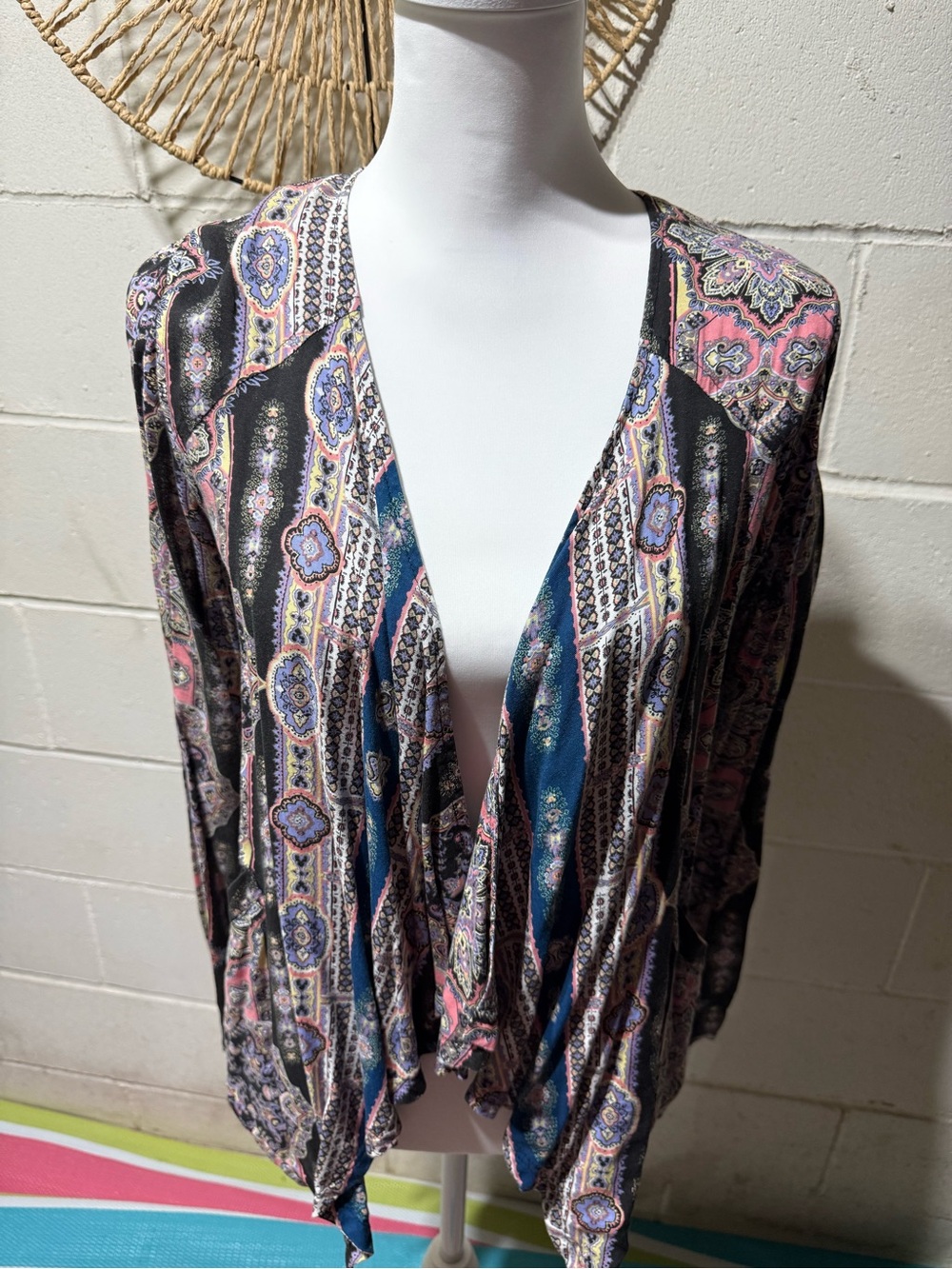 O'Neill Black, Navy & Pink Patterned Draped Blazer